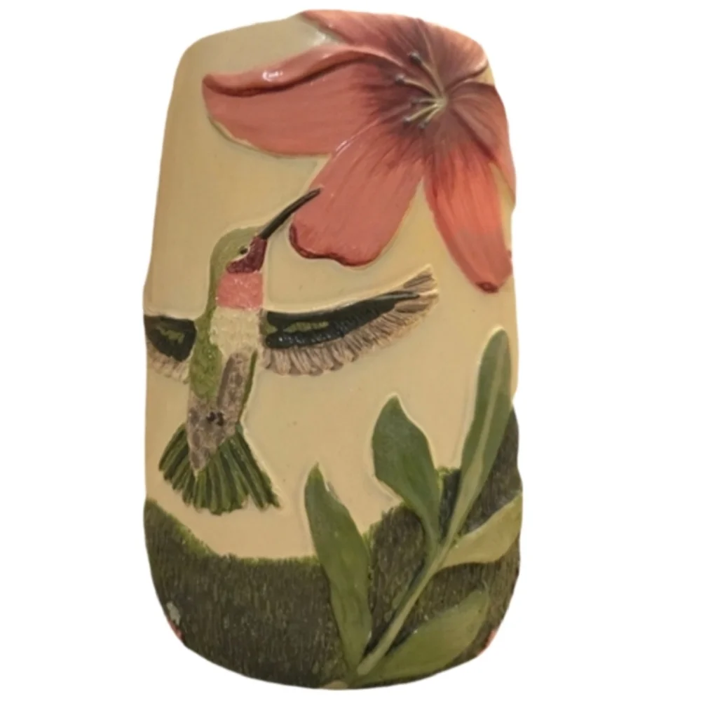 Hummingbird Floral Ceramic Vase - Toothbrush Holder Flower Vase